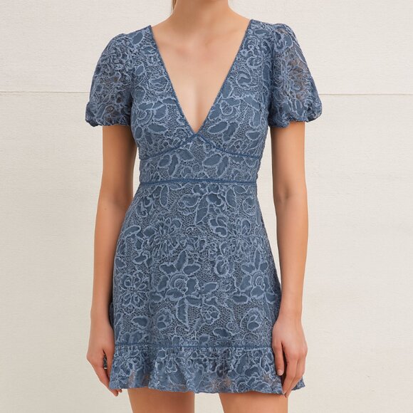 Lovers + Friends NWT Women's Amabel Puff Sleeve Lace Mini Dress size medium - Picture 1 of 9